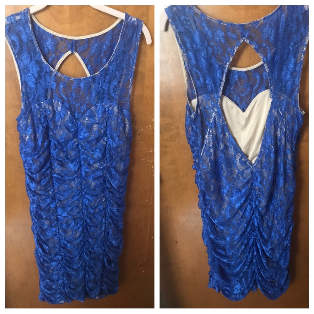 Blue Lace Dress w/Nude Underlay